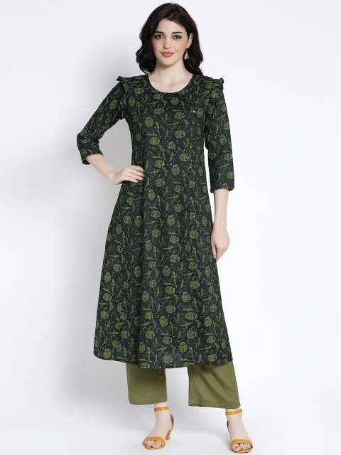 

ANAISA Women Green Printed Kurta with Palazzos