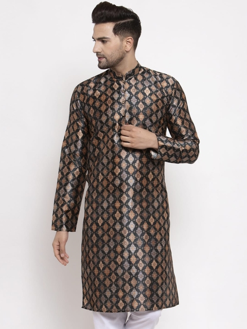 

Jompers Men Black Woven Design A-Line Kurta