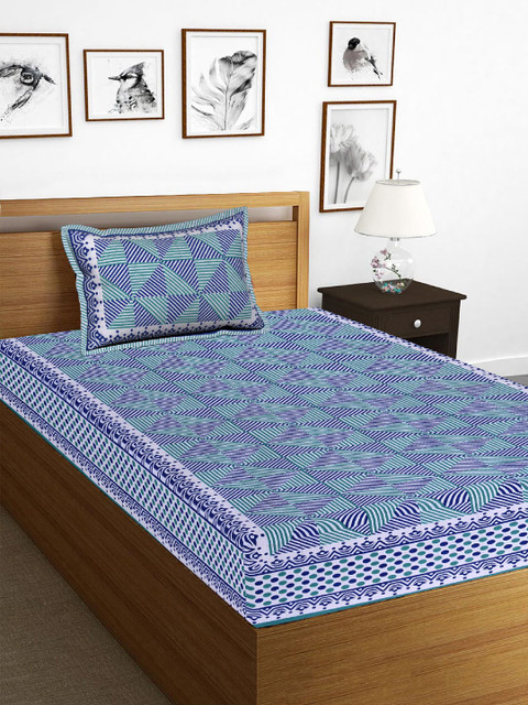 

Tistabene Blue & White Printed 178 TC Cotton 1 King Bedsheet with 1 Pillow Covers