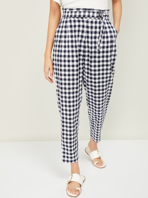 

Ginger by Lifestyle Women Navy Blue Urban Slim Regular Fit Checked Trousers