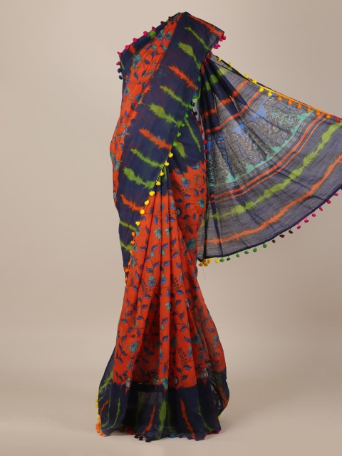 

Pothys Orange Printed Linen Blend Saree