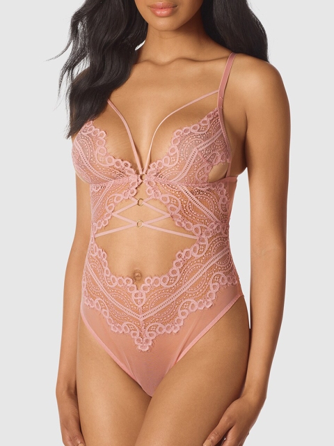

La Senza Women Peach-Coloured Self Design Bodysuit