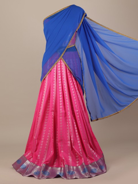 

Pothys Blue & Pink Poly Chiffon Woven Design Half Saree