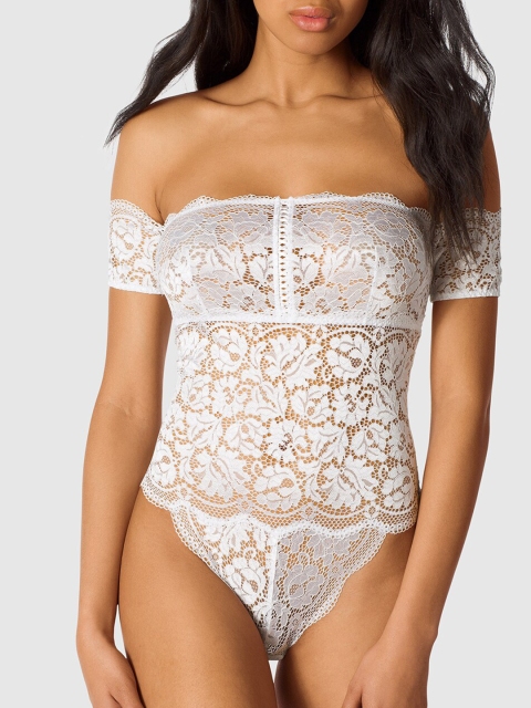 

La Senza Women White Self-Design Lace Sleep Bodysuit