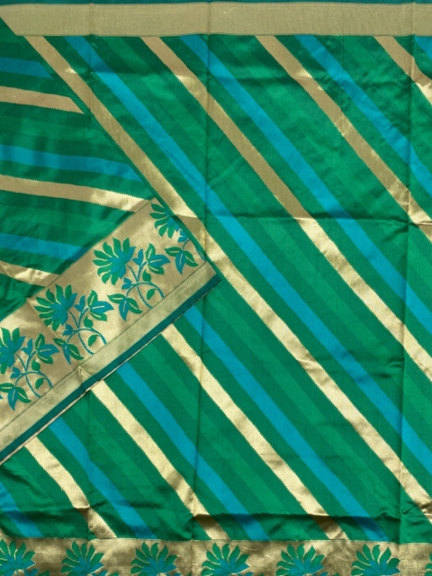 

KLM Fashion Mall Green Striped Silk Blend Saree