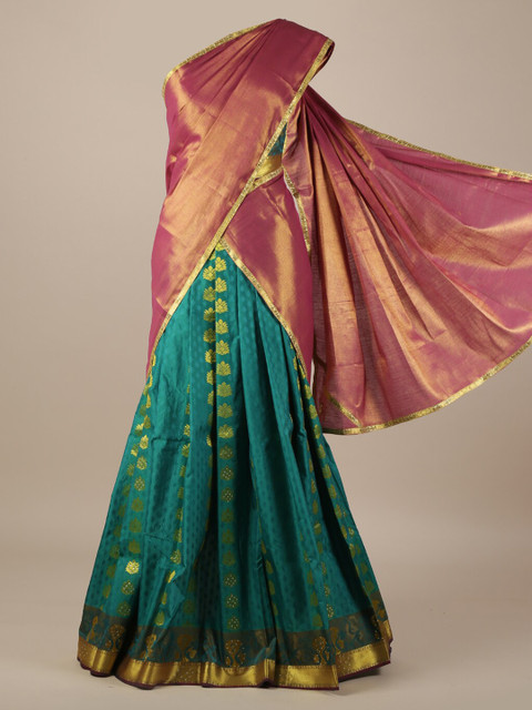 

Pothys Pink & Green Tissue Woven Design Lehenga Saree