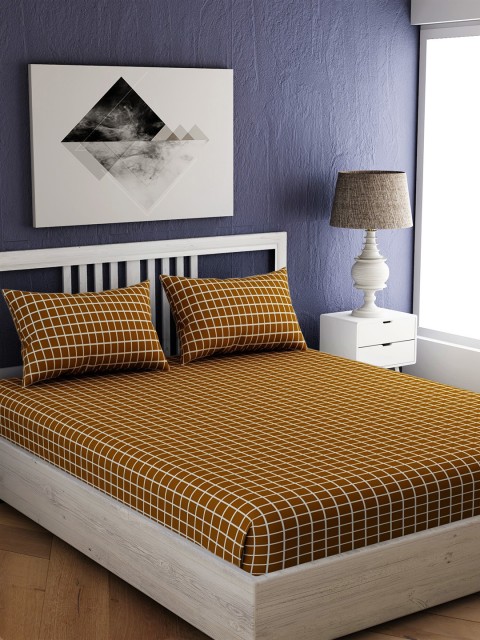 

EverHOME Brown & White Checked 144 TC Cotton Double Queen Bedsheet With 2 Pillow Covers
