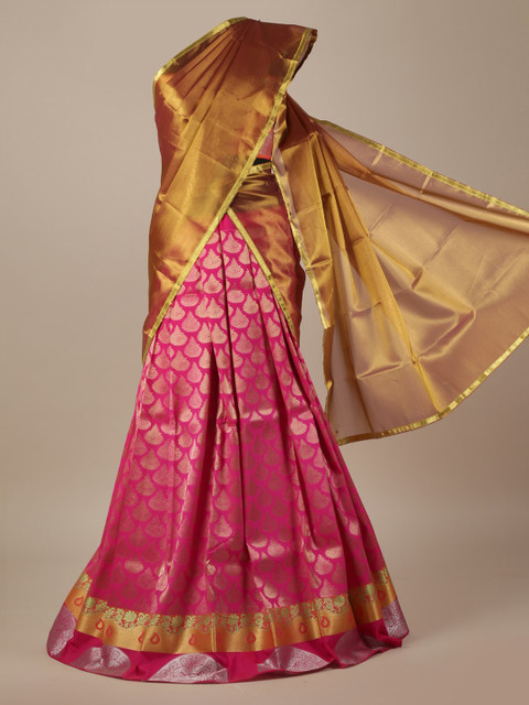 

Pothys Gold-Toned & Pink Tissue Woven Design Lehenga Saree