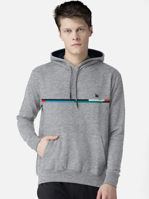 

BULLMER Men Grey Solid Hooded Sweatshirt