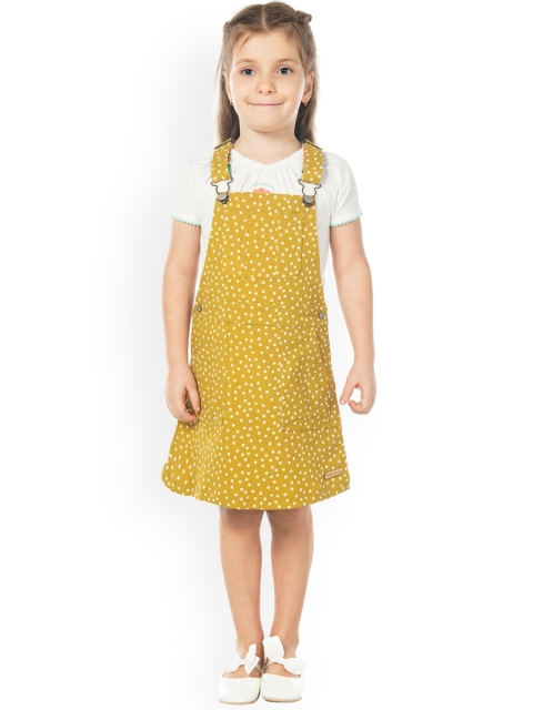 

Cherry Crumble Girls Mustard Printed Pinafore Dress