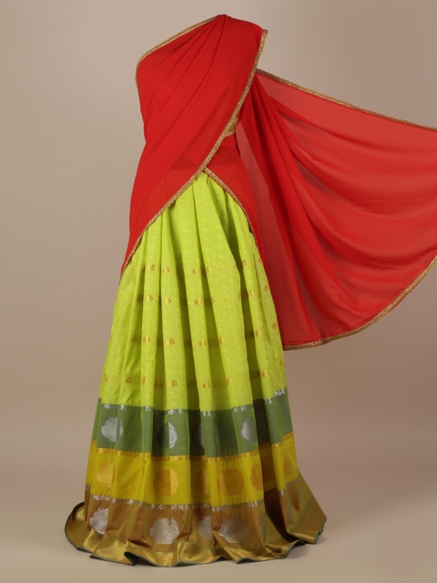 

Pothys Red & Lime Green Poly Chiffon Woven Design Saree
