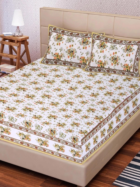 

Tistabene White & Green Floral Printed 144 TC Double King Bedsheet With 2 Pillow Covers