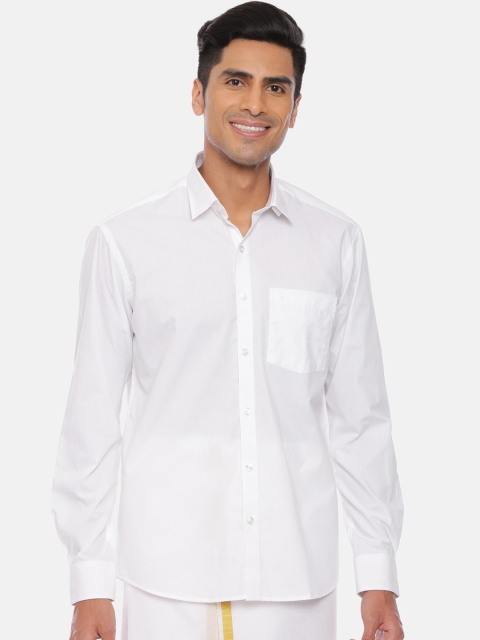 

UATHAYAM Men White Smart Slim Fit Solid Formal Cotton Shirt