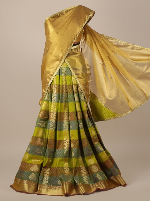 

Pothys Gold-Coloured & Green Tissue Woven Design Half Saree