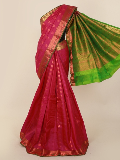 

Pothys Pink & Green Pure Silk Woven Design Kanjeevaram Saree
