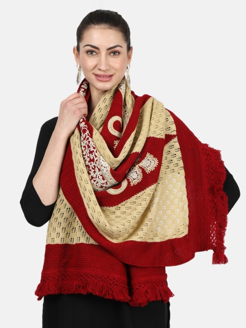 

Monte Carlo Women Red & Beige Embroidered Stole