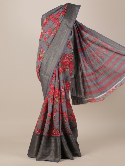 

Pothys Grey & Pink Jute Silk Printed Saree