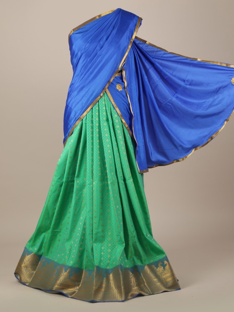

Pothys Blue & Green Art Silk Colourblocked Traditional Half Saree,