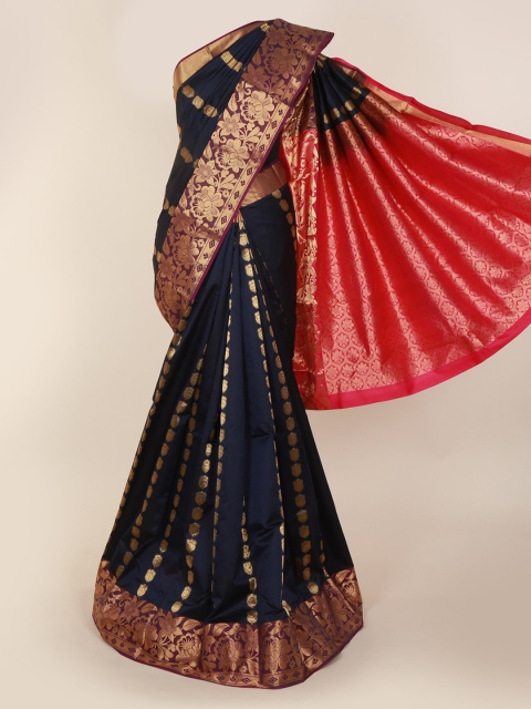 

Pothys Navy Blue & Red Pure Silk Woven Design Kanjeevaram Saree
