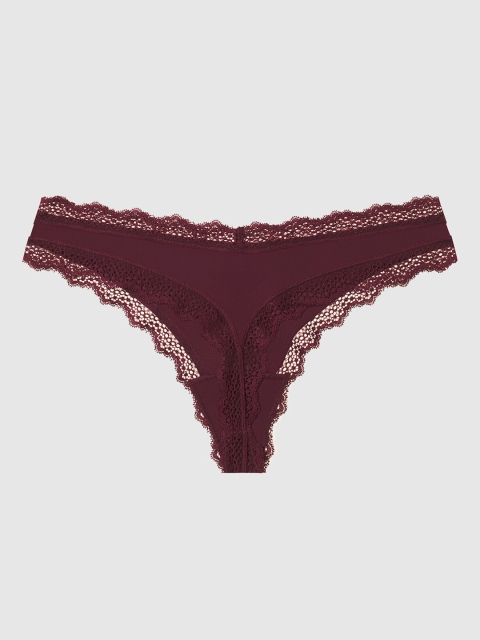

La Senza Women Burgundy Self Design Lace Thongs 11136235-09WT