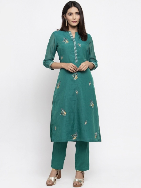 

Kiaasa Women Green Embroidered Kurta with Pyjamas & Dupatta