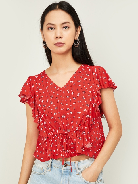 

Ginger by Lifestyle Women Red Printed Cinched Waist Top