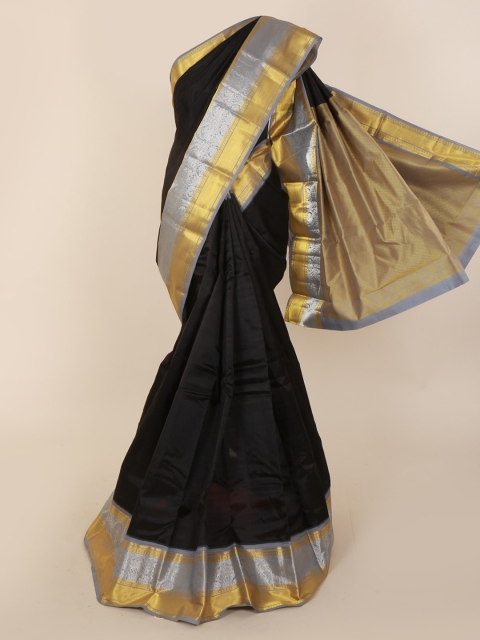

Pothys Black Pure Silk Solid Kanjeevaram Saree
