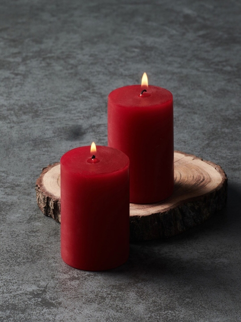 

Pure Home and Living Set of 2 Red Apple Cinnamon Short Pillar Candles