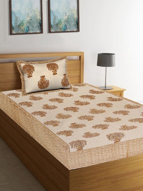 

Tistabene Beige & Brown Printed 180 TC Cotton Single Bedsheet With 1 Pillow Cover