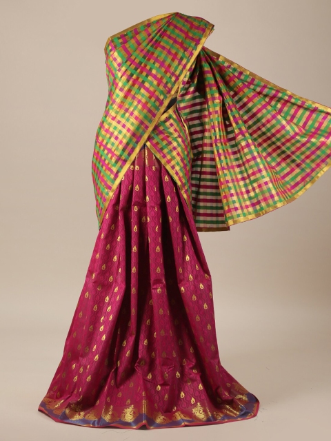 

Pothys Magenta & Gold-Toned Tissue Woven Design Half Saree