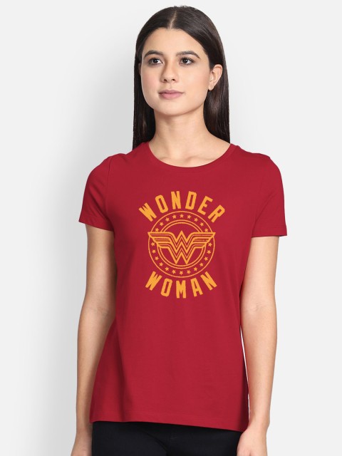 

Free Authority Women Red Wonder Woman Printed Cotton Round Neck T-shirt
