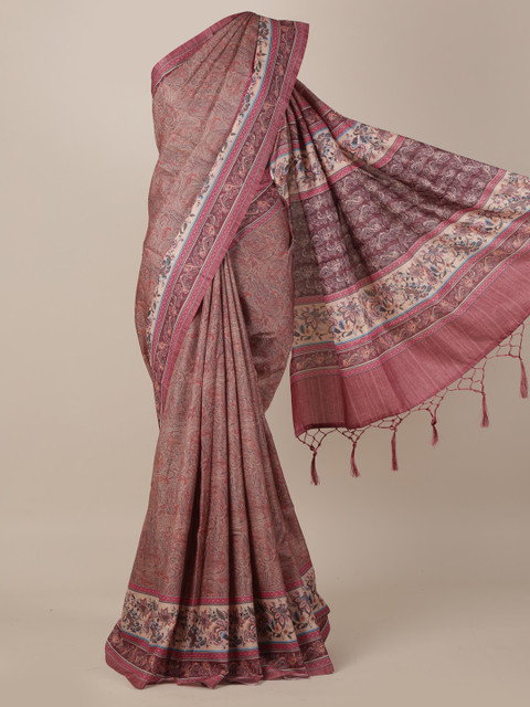 

Pothys Pink & Brown Jute Silk Printed Saree