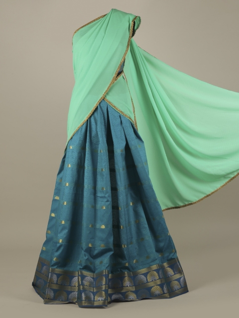 

Pothys Teal Blue & Sea Green Poly Chiffon Woven Design Lehenga Saree