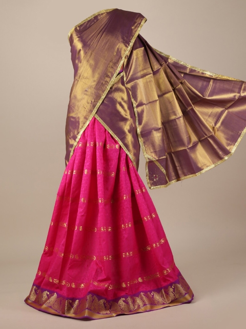 

Pothys Pink & Gold-Toned Tissue Woven Design Half Saree