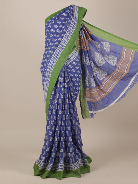 

Pothys Blue Printed Linen Blend Saree