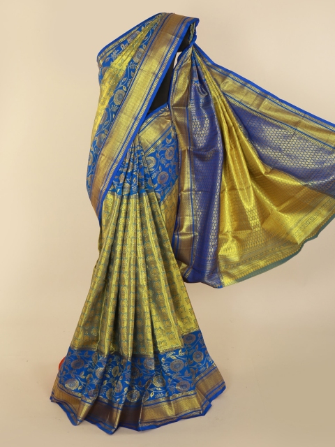 

Pothys Blue & Gold-Toned Pure Silk Woven Design Kanjeevaram Saree