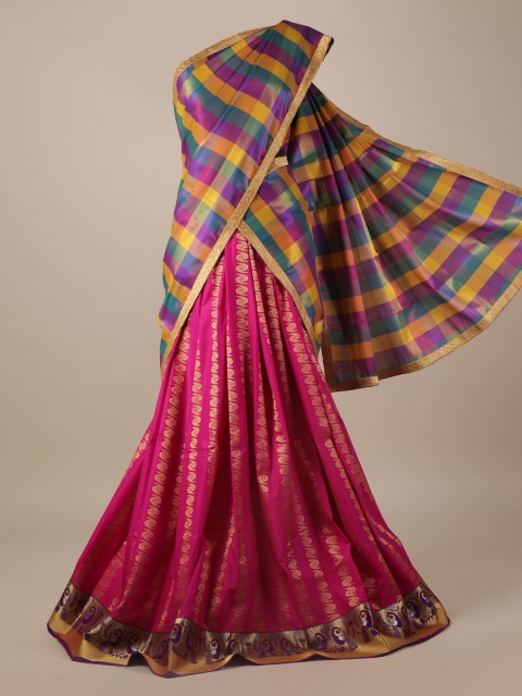

Pothys Pink & Gold-Toned Tissue Woven Design Half Saree