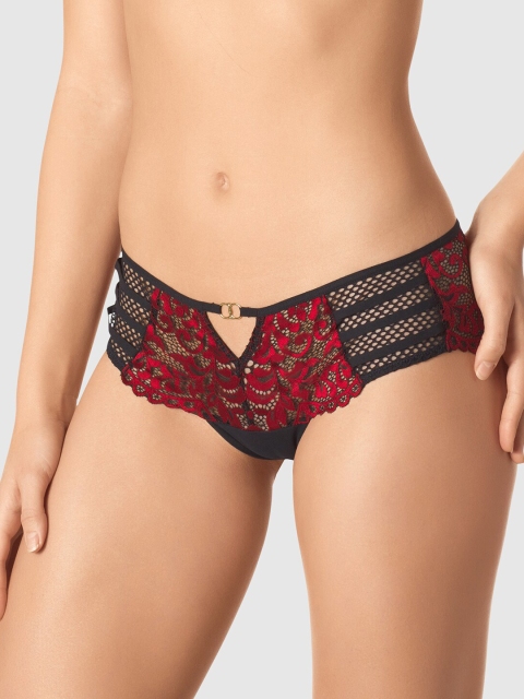 

La Senza Women Red & Black Self Design Lace Bikini Briefs 11146206-4ILJ