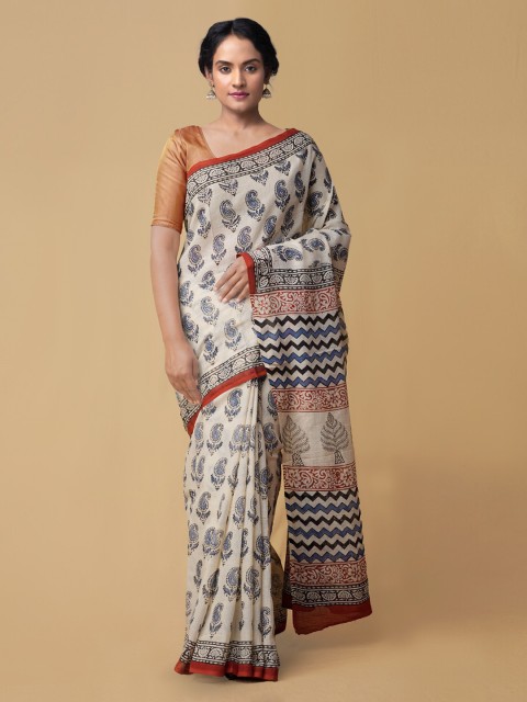 

Unnati Silks Cream-Coloured Printed Kota Saree