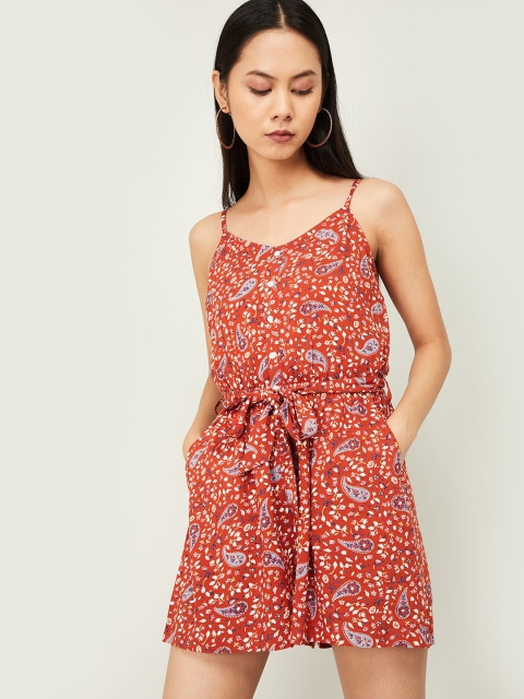 

Ginger by Lifestyle Women Rust Orange & White Printed Playsuit