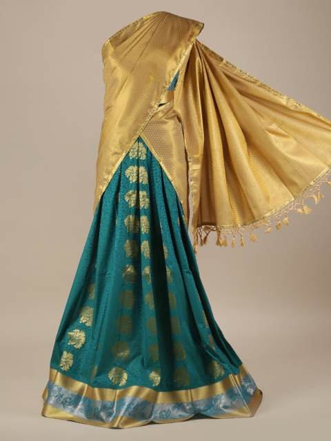 

Pothys Gold-Coloured & Green Tissue Woven Design Lehenga Saree