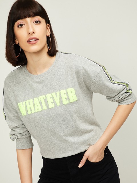 

Ginger by Lifestyle Women Grey Melange Printed Sweatshirt