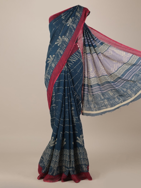 

Pothys Blue Printed Linen Blend Saree
