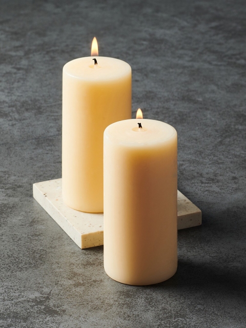 

Pure Home and Living Set Of 2 Beige Tall Vanilla Pillar Candle