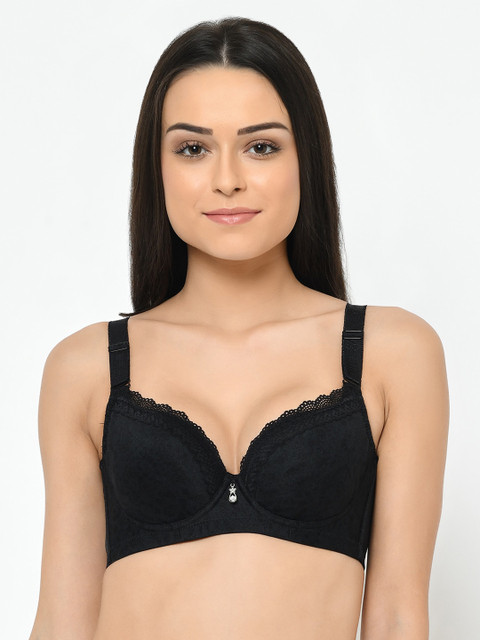 

Cosmo Lady Women Black Lace Underwired Cotton Lightly Padded Plunge Bra LB8306