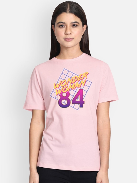 

Free Authority Women Pink & Yellow Wonder Woman Printed Round Neck T-shirt