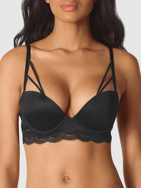 

La Senza Women Black Solid Wired Lightly Padded Plunge Lace Bra 11150377-03YZ