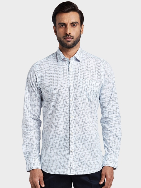 

ColorPlus Men White & Blue Regular Fit Printed Casual Shirt
