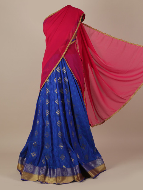 

Pothys Blue & Pink Poly Chiffon Printed Traditional Half Saree