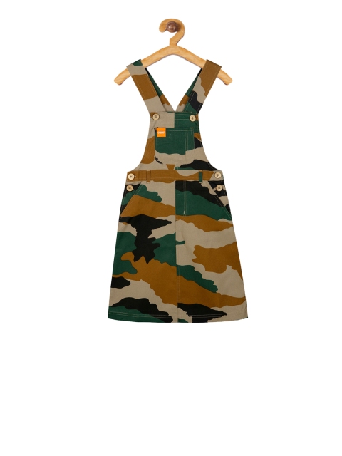 

Olele Girls Brown Camouflage Printed Pinafore Dress
